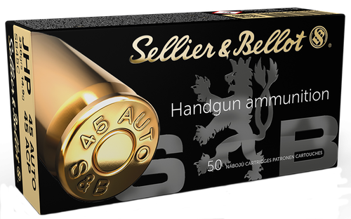 Sellier & Bellot Pistol Ammunition SB45C, 45 ACP, Jacketed Hollow Point (JHP), 230 GR, 889 fps, 50 Rd/bx