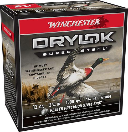 Winchester Ammo Drylok Super Steel Magnum XSM124, 12 Gauge, 2-3/4", 1 1/4 oz, 1300  fps, 4 Shot, 25 Rd/bx