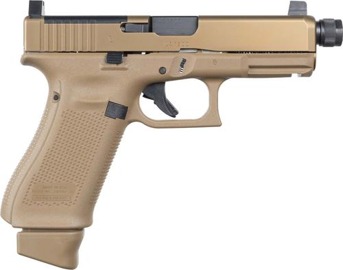 Glock 19X V Pistol, 9mm, 4.52", Coyote Tan Polymer Grip, nPVD Finish, Threaded GMB Barrel, 19 Rds