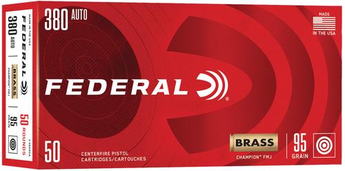Federal Champion Pistol Ammunition C38095A, 380 ACP, Full Metal Jacket, 95 gr, 50 Rd/Bx