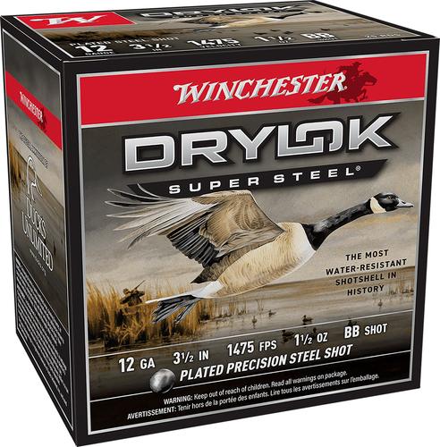 Winchester Ammo Drylok Super Steel High Velocity SSH12LHBB, 12 Gauge, 3.50", 1 1/2 oz, 1475 fps, BB Shot, 25 Rd/bx