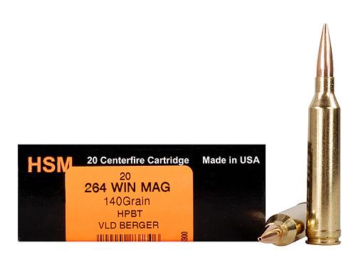 HSM Trophy Gold Rifle Ammunition 264WM140VLD, 264 Winchester Mag, Berger Hunting VLD, 140 GR, 2852 fps, 20 Rd/bx
