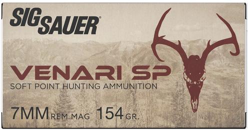Sig Venari Rifle Ammunition V7MMSP15420, 7mm Rem, Soft Point, 154 gr, 3045 fps, 20 Rd/Bx