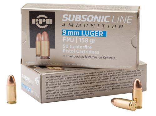Prvi Partisan SubSonic Pistol Ammunition PPS9MM, 9mm Luger, Full Metal Jacket, 158 gr, 950 fps, 50 Rd/Bx