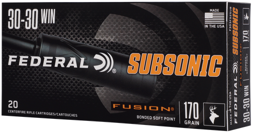 Federal Fusion Subsonic Rifle Ammunition, 30-30 Win, Fusion Soft Point, 170 GR, 1000 fps, 20 Rd/bx