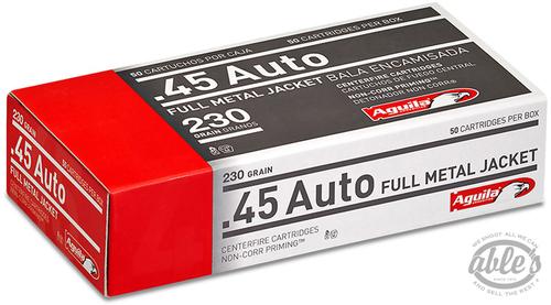 Aguila Pistol Ammunition  1E452110, 45 ACP, Full Metal Jacket, 230 GR, 830 fps, 50 Rd/bx