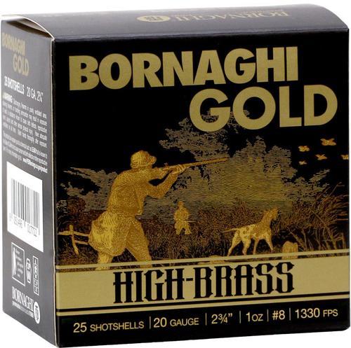 Bornaghi Gold High Brass Dove Loads 20GOLDDOVE288, 20 Gauge, 2-3/4", 1 oz, 1330 fps, #8 Shot, 25 Rd/bx