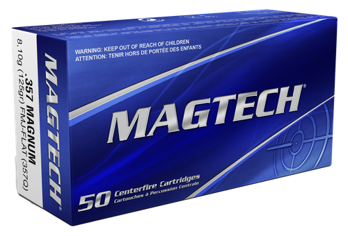 Magtech Sport HuntingPistol Ammunition 357Q, 357 Magnum, Full Metal Jacket Flat Point, 125 GR, 1405 fps, 50 Rd/bx