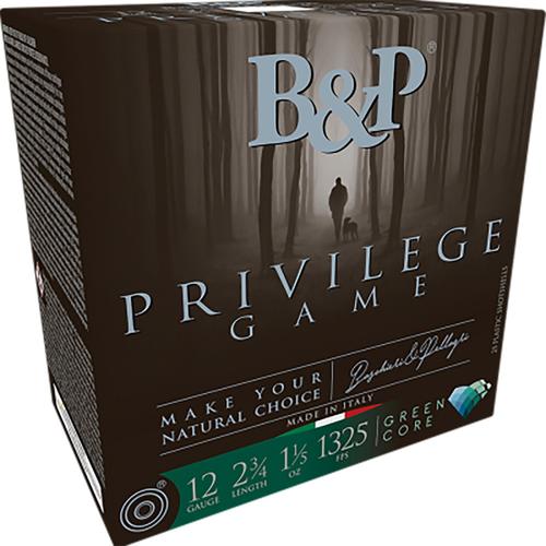 Baschieri & Pellagri Privilege Game Shotshells 12B15PG5, 12 Gauge, 2-3/4", 1 1/5 oz, 1325 fps, #5 Lead Shot, 25 Rds/box