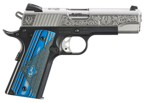 Ruger SR1911 Newport, NH Edition Pistol 16702, 45 ACP, 4.25in, Black/Blue Deluxe Checkered G10, Black Anodized Finish, 7 Rds