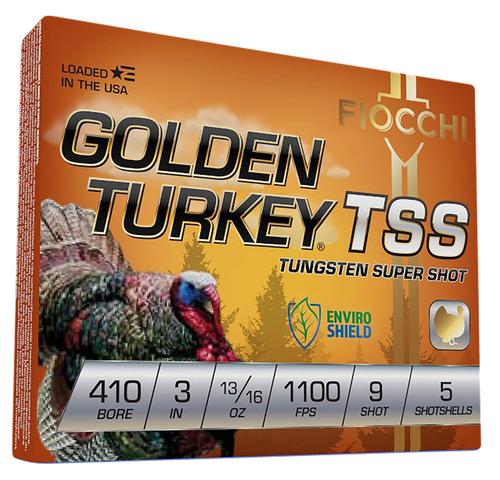 Fiocchi Golden Turkey TSS Shotshells, 410 Gauge, 3", 13/16 oz, 1100 fps, #9 Steel Shot, 5 Rds/box