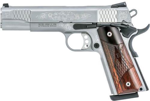 Smith & Wesson 1911 Custom Engraved Pistol 10270, 45 ACP, 5 in, Wood Grip, Stainless Finish, 8 Rd