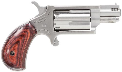 North American Arms Mini-Revolver 22MSP, 22 WMR, 1.13", Rosewood Birdshead Grips, Stainless Finish, 5 Rds