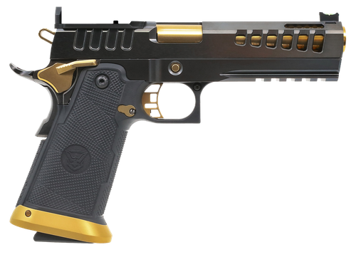 Watchtower Firearms Demolitia Double Stack 1911 Pistol Elite Package, DEMOLITIA9MM5ELITE, 5" Ported Slide/Barrel, Gold PVD, Optic Ready, 20+1