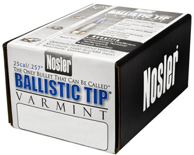 Nosler Varmint Ballistic Tip 25 Caliber 85 Grain Spitzer 100/Box (43004), Not Loaded