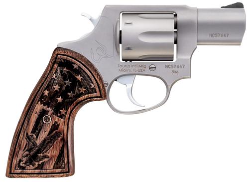 Taurus 856 Revolver 285629US1, 38 Special +P, 2", USA Flag Walnut Grips, Matte Black Finish, 6rd