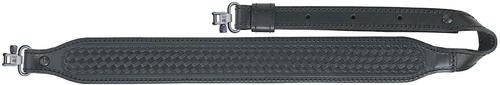 AA&E Leathercraft Long Taper Leather Gunsling w/Metal Swivels, Black Basketweave (8502055S010)