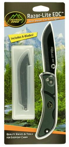 Outdoor Edge Razor-Lite Drop Point Tanto Folding Knife w/Plain Edge & Polymer Black, Gray Inserts Handle (RLY50C)