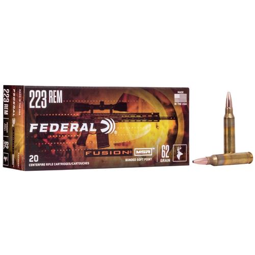 Federal Fusion Modern Sporting Rifle Ammunition F223MSR1, 223 Remington, Spitzer Boat-Tail, 62 GR, 20 Rd/bx