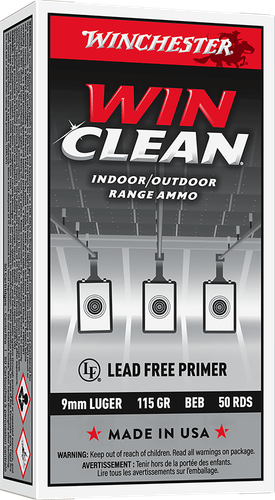 Winchester WinClean Handgun Ammunition WC91, 9mm, Brass Enclosed Base, 115 GR, 1190 fps, 50 Rd/bx