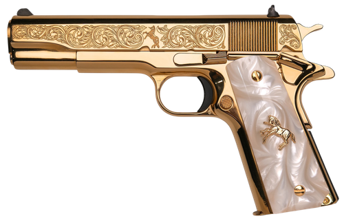 Custom & Collectible Colt 1911 Midas Pistol CNCMIDAS, 38 Super, 5in, Mother of Pearl Grips, 24K Gold Plated Finish, 7 Rds