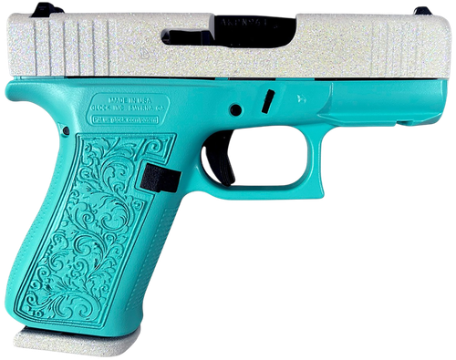 Glock G43X MOS Optic Ready Pistol PX4350204NFEREB, 9mm, 3.41in, Robins Egg Blue w/Pattern Grips, Robin Egg Blue Cerakote Finish, 10 Rds