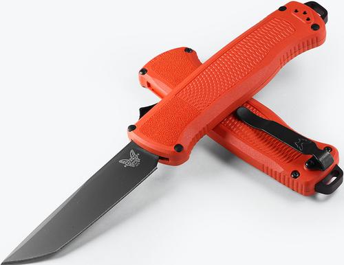Benchmade Shootout Out The Front Knife w/ Plain Edge Black DLC Tanto Blade, Mesa Red Grivory Handle (5370BK-04)