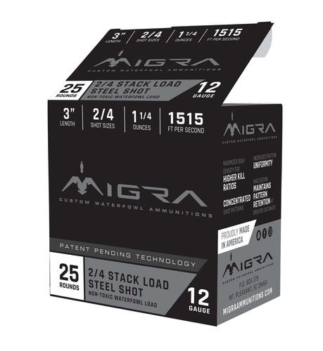 Migra Custom Waterfowl Shotshells M12S46, 12 Gauge, 3", 1 1/4 oz, 1515 fps, #4/6 Steel Shot, 25 Rds/box
