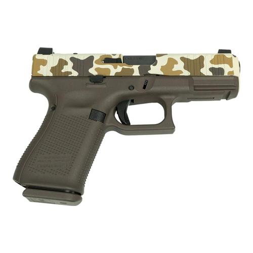 Glock G19 V MOS Pistol, 9mm, 4.02in, Brown Textured Polymer Grips, Duck Camo Slide Finish, Optic Ready 15 Rds