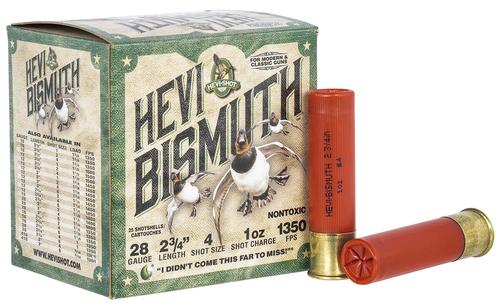 HEVI-Shot Hevi-Bismuth Waterfowl Shotshells HS18704, 28 Gauge, 2-3/4", 1350 fps, #4 Shot, 25 Rds/bx