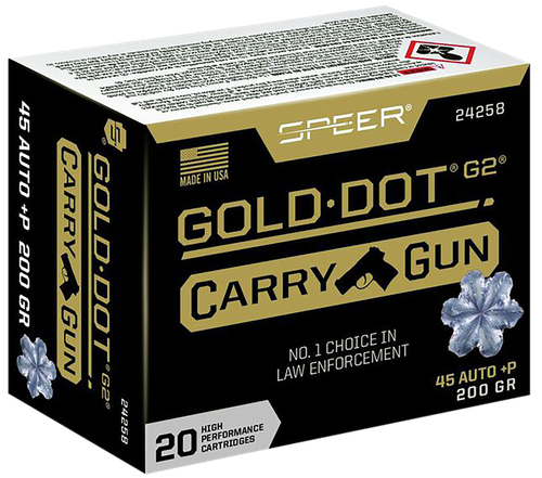 Speer Gold Dot Ammunition 24258, 45 ACP, Hollow Point (HP), 200 gr, 20 Rd/Bx