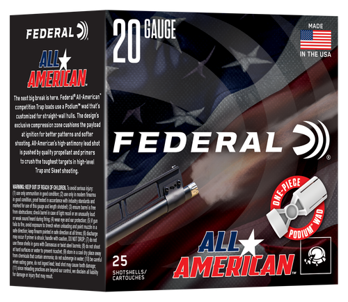 Federal Cartridge All-American, 20 Gauge, 2.50", 7/8 oz, 8 Shot, 25 Rd/bx