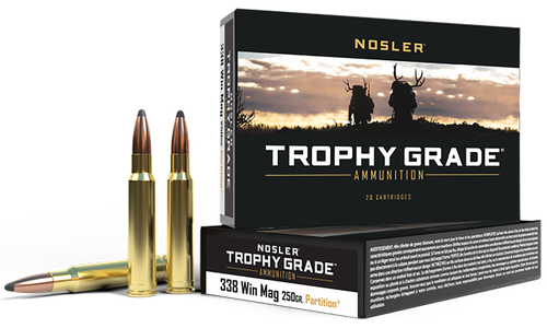 Nosler Trophy Grade Hunting Rifle Ammunition 60082, 338 Winchester Magnum, Partition, 250 GR, 20 Rd/bx