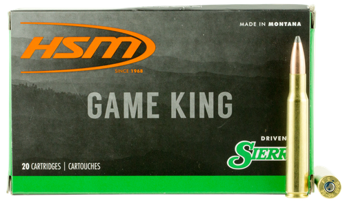 HSM Game King Rifle Ammunition 30843N, 308 Winchester, Spitzer Boat Tail, 180 GR, 20 Rd/Bx