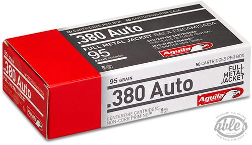 Aguila Pistol Ammunition 1E802110, 380 ACP, Full Metal Jacket (FMJ), 95 GR, 50 Rd/bx