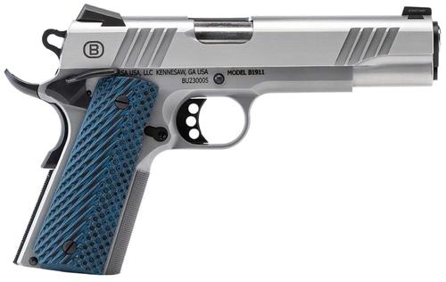 Bersa B1911 SAO Pistol B19117050SMBL, 45 ACP, 5", Blue VZ Grips, Matte Stainless Finish, 8 Rds
