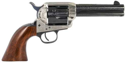 Taylors 1873 Cattleman Revolver 550924, 357 Mag, 4.75", Walnut Grips, Coin Photo Engraved Finish, 6 Rds