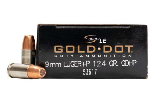 Speer Gold Dot Duty Handgun Ammunition 53617, 9MM+P, Gold Dot HP,  124 GR, 1220 fps, 50 Rd/bx