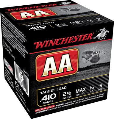 Winchester AA Target AA419, 410 Gauge, 2 1/2", 1/2 oz, 1200 fps, #9 Lead Shot, 25 Rds/Bx