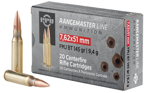 Prvi Partizan Rifle Ammunition PPRM762, 7.62x51mm NATO, Full Metal Jacket Boat Tail, 145 gr, 2835 fps, 20 Rd/Bx