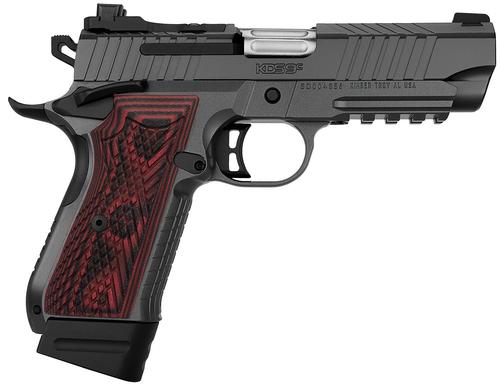 Kimber KDS9C Rail Optic Ready Pistol 3100024, 9mm Luger, 4.09in, nc 3100024 KDS9C Rail 9mm 15+1 18+1 4.09" KimPro Gray Red/Black Front and Rear Serrations Stainless Steel Black Crosshatch cut G-10 Gri
