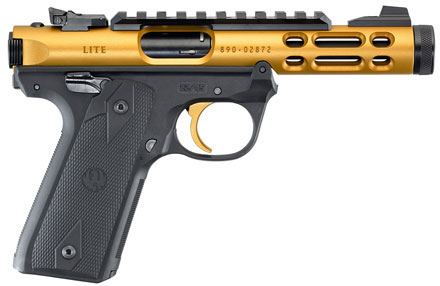 Ruger Mark IV 22/45 Lite Rimfire Pistol 43926, 22 LR, 4.4" Threaded, Black Polymer Grip, Gold Anodized Finish, 10 Rd