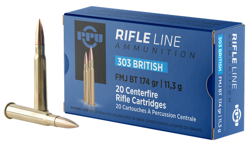 Prvi Partizan Rifle Ammunition PP303F, 303 British, Full Metal Jacket Boat Tail, 174 gr, 2400 fps, 20 Rd/Bx