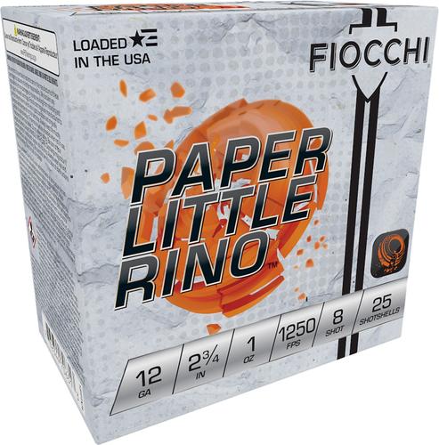 Fiocchi Paper Little Rino Shotgun Shells 12FPTX8, 12 Gauge, 2.75 in, 1 oz, 1250 fps, #8 Lead Shot, 25 Rds/bx