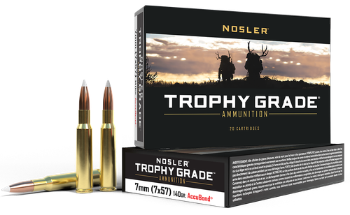 Nosler Trophy Grade Rifle Ammunition 47118, 7mmX57mm Mauser, AccuBond, 140 GR, 2700 fps, 20 Rd/Bx