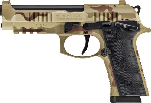 Beretta 92Xi SAO Tactical Semi-Auto Pistol SPEC0732A18, 9mm, 4.7", Black Polymer Grips, Desert Combat Camo, 18 Rds