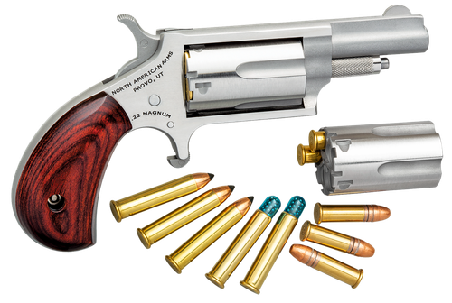 North American Mini-Revolver Combo 22MC, 22 Long Rifle / 22 WMR, 1 5/8", Rosewood Grip, Matte Stainless Finish, 5 Rd