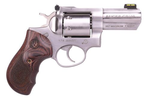 Ruger GP100 Revolver 1782, 357 Magnum | 38 Special, 3in, Checkered Wood Grips, Satin Satinless, 7 Rds