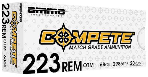 Ammo Inc Compete Rifle Ammunition 223068BTHPA20, 223 Remington, Open Tip Match, 68 gr, 2985 fps, 20 Rd/Bx