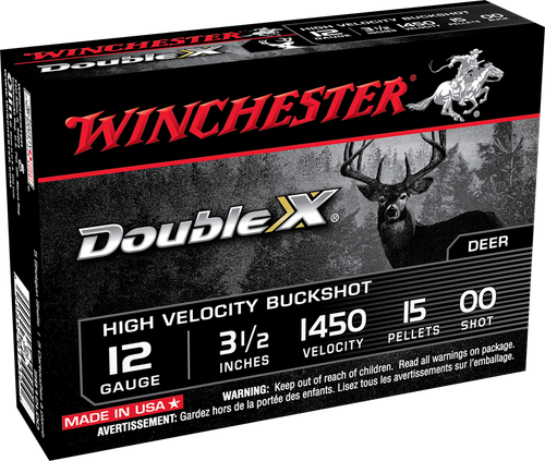 Winchester Supreme Buckshot SB12L00, 12 Gauge, 3-1/2", 15 Pellets, 1450 fps, #00 Lead Buckshot, 5 Rd/bx